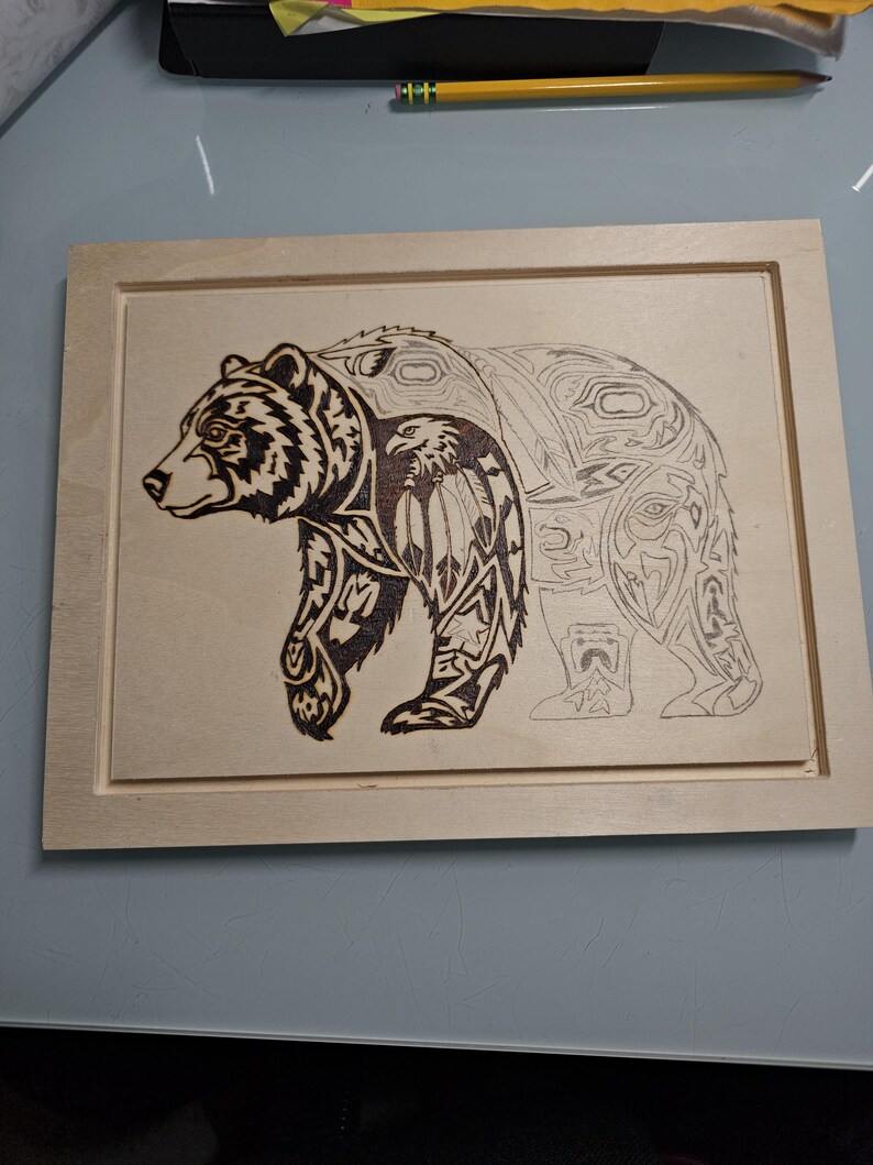 Tribal Bear Pyrography Fine Art | Hand-burned Native-inspired Wildlife ...