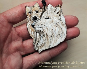 wolf wooden pendant, wolf pendant, wolf mom and baby pendant, wolf jewelry, nature wood jewelry, wolf wood jewelry,boho jewelry