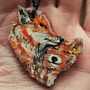 fox pendant, fox jewelry, wooden fox pendant, animal pendant, animal jewelry, nature wooden pendant,handpainted wooden pendant