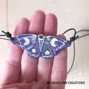 purple moth necklace, moth pendant, moth jewelry, wooden moth pendant, moth gift, wooden pendant, butterfly pendant, woman moth pendant