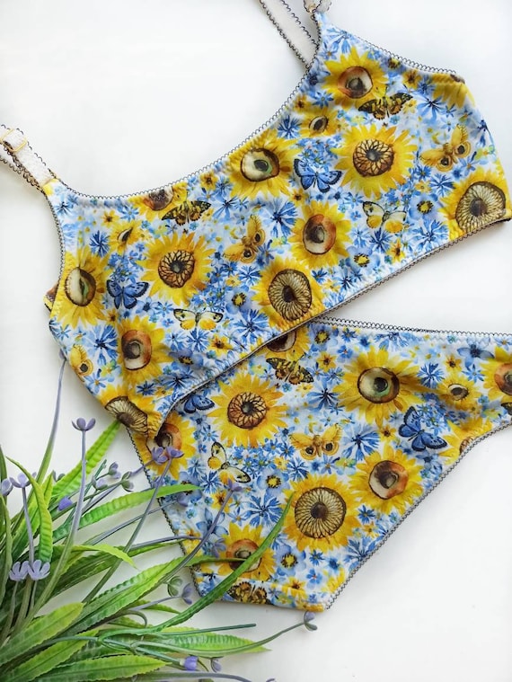 Bragas con estampado de girasol girasol superior lenceria breve y comoda ropa interior de algodon regalo para ella bragas de malla hechas a mano Etsy Espana
