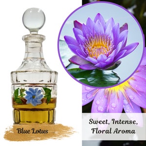 Organic Blue Lotus (Nymphaea caerulea) blend with premium Sandalwood Fragrance perfume oil, therapeutic, meditation, release stress, kannauj