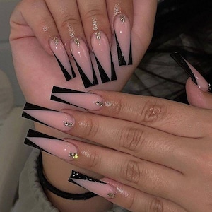 Long French Nails Etsy