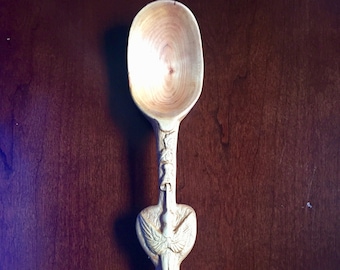 Decorative Wooden Spoon Large Cherry Spoon Wooden Sculptural Spoon Hummingbird Large Spoon