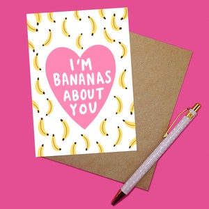 I'm bananas about you Valentine's day card Silly banana card Romantic card Funny greeting card Cute banana heart card personalised image 2