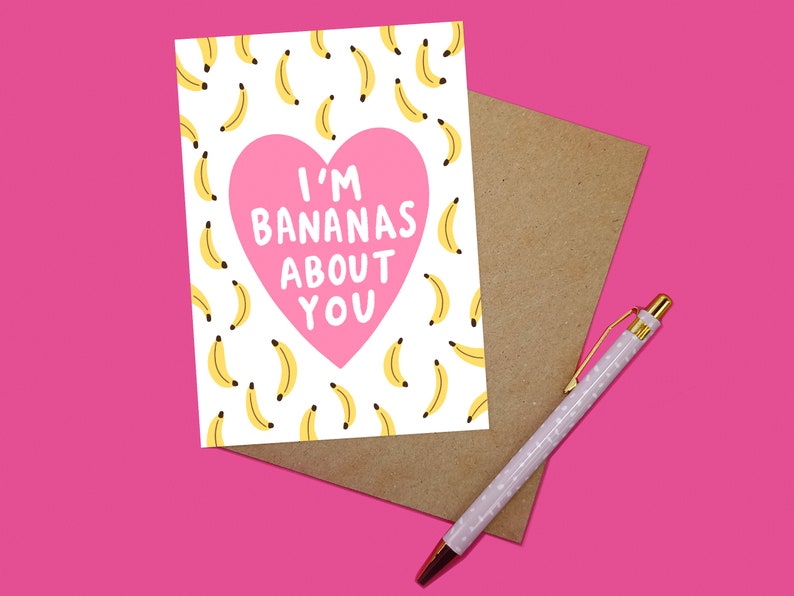 I'm bananas about you Valentine's day card Silly banana card Romantic card Funny greeting card Cute banana heart card personalised image 2