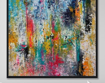 Colorful Wall Art Living Room Art Modern Office Decor For Men, Colorful Abstract Painting On Canvas Original, Acrylic Painting Handmade