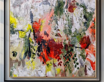 Abstract Expressionist Painting Original, Botanical Abstract Painting for Gift,  Sage Green Wall Art,  Oversized Textured Wall Art