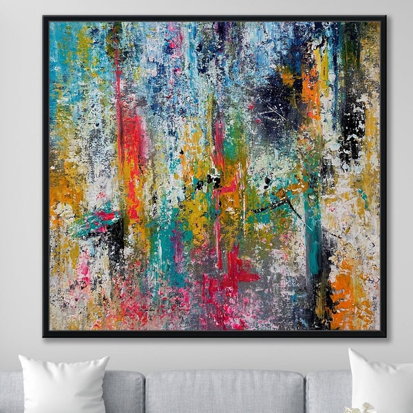 Colorful Wall Art Living Room Art Modern Office Decor For Men, Colorful Abstract Painting On Canvas Original, Acrylic Painting Handmade