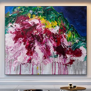 Handmade Big Flower Painting on Canvas | Abstract Modern Wall Art | Original Acrylic & Oil Painting | Large Floral Artwork | Home Decor Gift