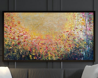 Original Modern Colorful Flower Field Landscape Painting on Canvas Original Flower Paintings Abstract Textured Abstract Textured Wall Art