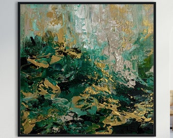 Oversize Green Abstract Wall Art Textured Painting On Canvas Wall Art Home Decor And Gift, Emerald Green Wall Art Wall Hangings Painting