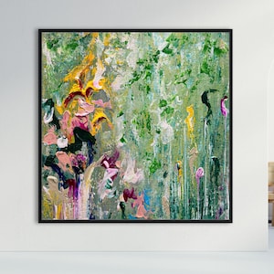 Cuadro abstracto floral de gran tamaño, decoración colorida para la pared del salón.