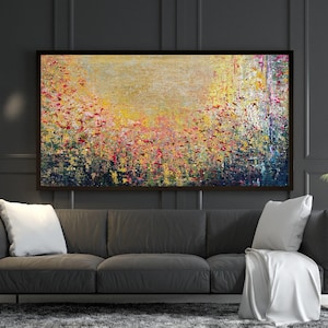 Original Textured Flower Field Painting, Colorful Abstract Landscape Art