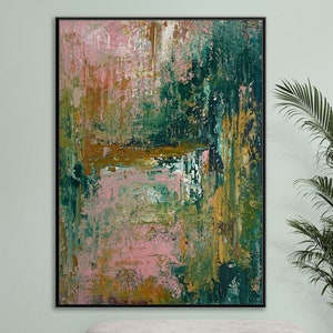 Oversized Green wall art Canvas Modern Abstract Art Painting Dining Room Wall Decor, Large Acrylic Pour Art Green House Decor Painting