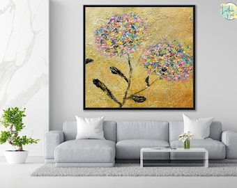 Colorful Flower Abstract Painting | Canvas Abstract Paintings | Nature Floral Textured Art | Aesthetic Texture Flower Painting | Modern Art