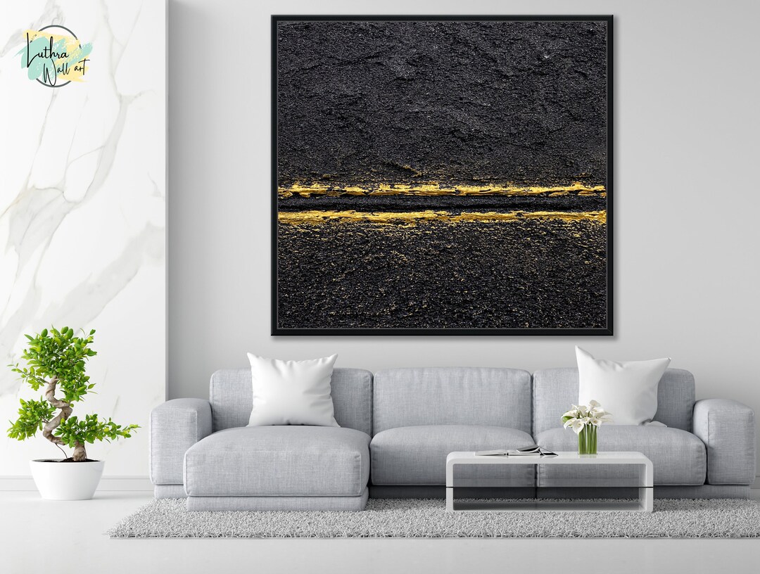 Black and Gold 3D Wall Art Minimalist XL Canvas Painting Palette Knife