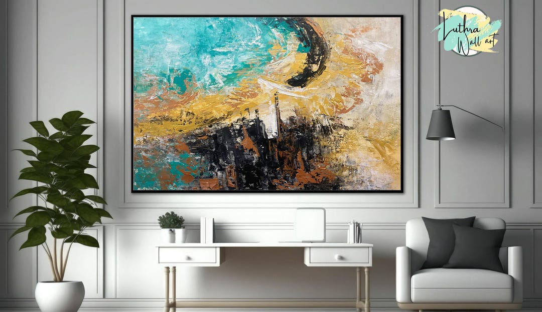 Large Abstract Canvas Painting, Modern Living Room Wall Decor, Handmade ...