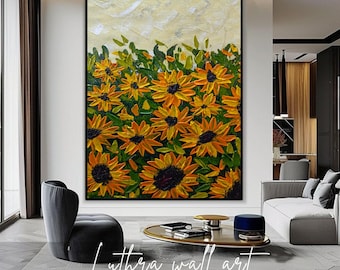 Vibrant Sunflower 3D Wall Art | Large Abstract Floral Painting | Unique Gift Idea | Oversized Living Room Decor | Sunflower Canvas Art |