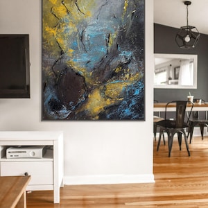 Gold Textured Abstract Painting | Large Wall Art | Palette knife Wall Decor | Canvas Painting | Extra Large painting | Home Decor Painting |