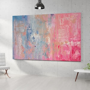 Handmade Pink Abstract Painting, Contemporary Artwork, Palette Knife Art, Trendy Painting, Extra Large Painting, Home decore, Wall Art