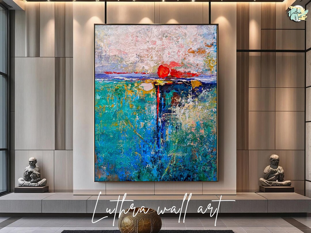 Dynamic Image Rising Sun Majestic Rising Sun Abstract Painting for Living Room, Serene Sea With ...