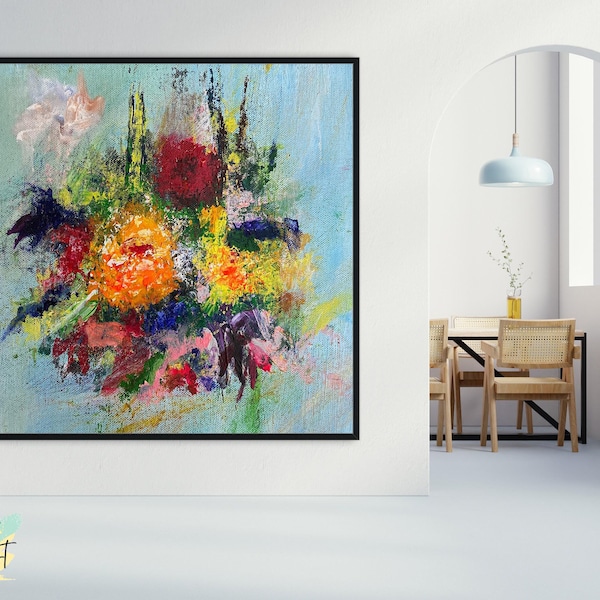 Pintura de flores coloridas / Arte abstracto moderno en lienzo