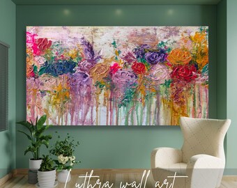 Impasto Roses Abstract Painting on Canvas | Original Handpainted Impression Artwork | Abstract Floral Painting | Personalized Decor Gift |