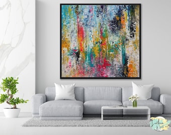 Colorful Wall Art Living Room Art Modern Office Decor For Men, Colorful Abstract Painting On Canvas Original, Acrylic Painting Handmade
