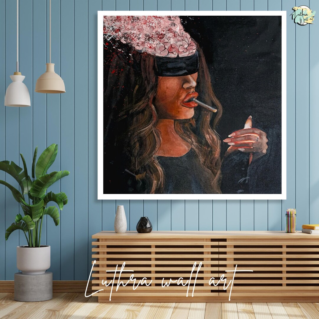 Woman Smoking Acrylic Painting | Modern Abstract Canvas Wall Art - Etsy