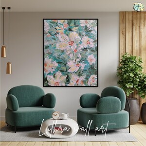Aesthetic Floral Painting | Fresh Leaves And Green Base Wall Art | Canvas Abstract Painting For Bedroom Decoration | Acrylic Oil Painting |