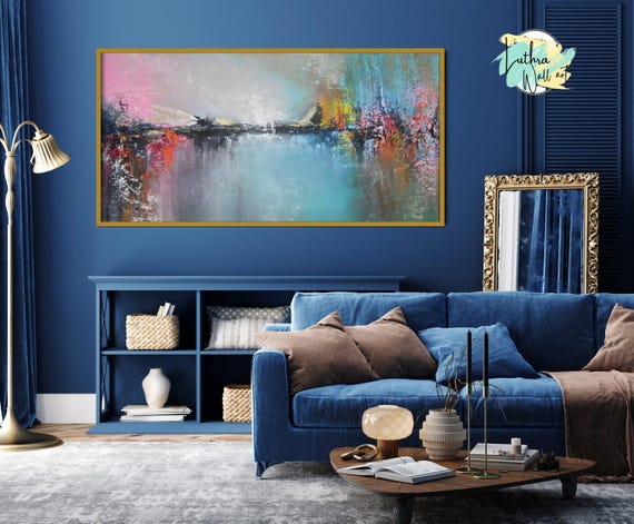 Pink Colourful Wall Art, Abstract Canvas Painting, Wall Decor, Palette Knife Art, Extra Large Painting, Oversized paintings, Artwork