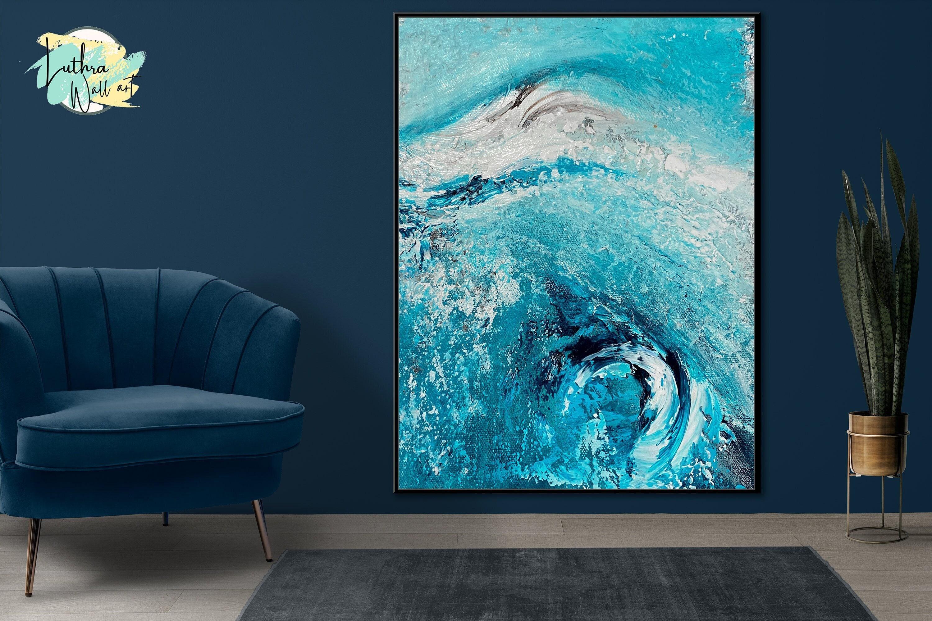 Turquoise Abstract Oil Painting: Modern Hand-painted Canvas Art - Etsy