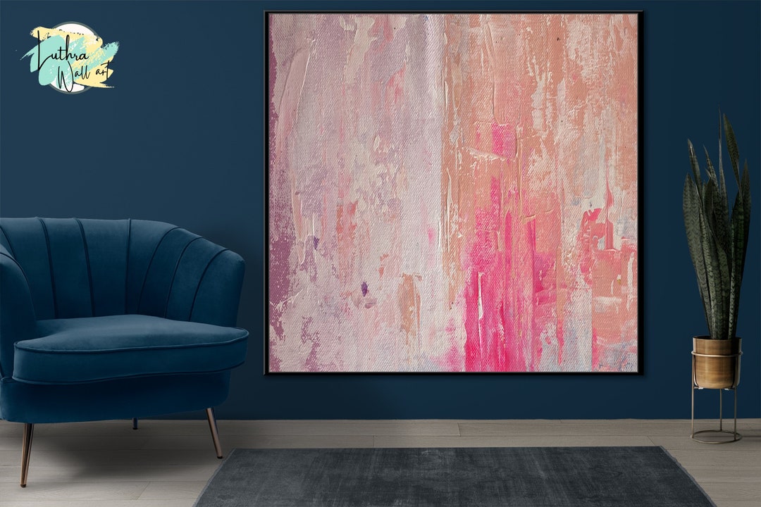 Large Abstract Wall Art Pink Painting on Canvas Wall Art Room Decor