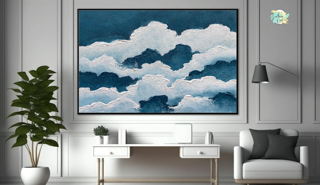 Cloud Textured Wall Art Canvas Blue and White Abstract Original Cloud ...