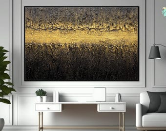 Cuadro moderno 3D negro y dorado para pared / Pintura 3D texturizada / Pintura minimalista hecha a mano / Pintura abstracta / Pintura artística texturizada