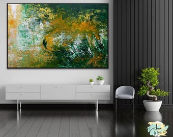 Green Forest Abstract Painting | Extra Large Canvas Wall Art