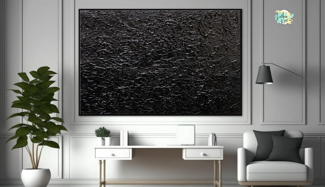 Abstract 3D Black Painting | Modern Textured Wall Art | Living Room ...