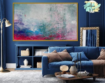 Abstract Pink And Blue Painting, Contemporary Artwork, Palette Knife Art, Trendy Painting, Extra Large Painting, Home decore, Wall Art