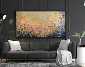 Original Modern Colorful Flower Field Landscape Painting on Canvas Original Flower Paintings Abstract Textured Abstract Textured Wall Art