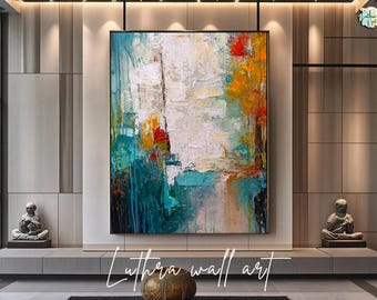 Teal and Orange Abstract Painting | Textured Acrylic Canvas Art