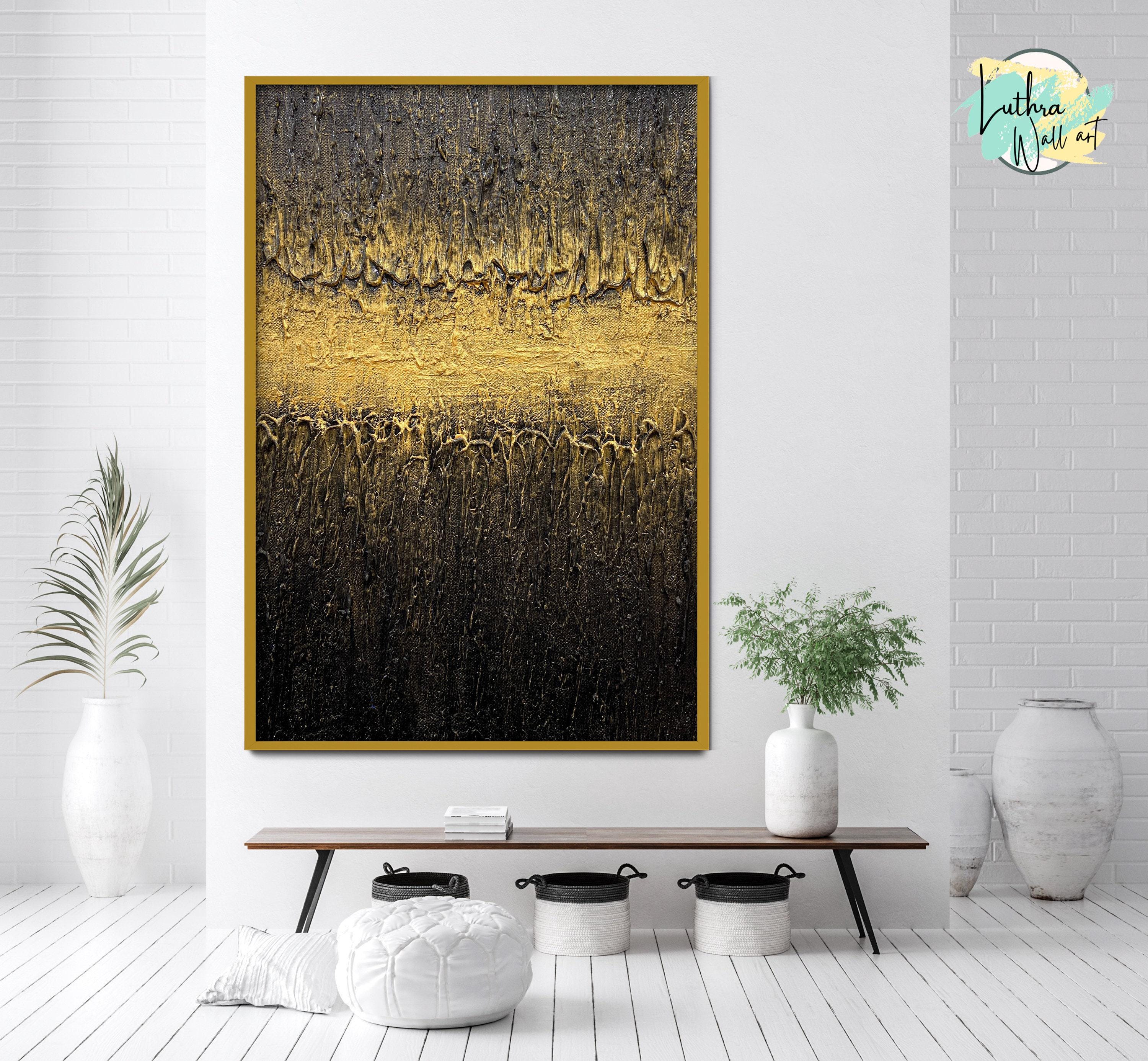3D Black and Gold Wall Art Modern Painting | Textured 3D Painting ...