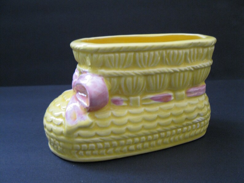 Rubens Originals hand painted yellowpink baby bootie planter