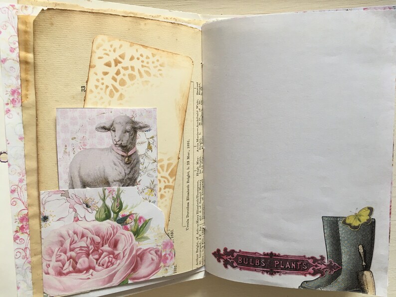 Spring Flower & Animal Vintage Themed Vintage style Junk Journal, planner, travellers notebook, journal, scrapbook, memory book image 4