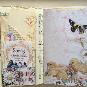 Spring Flower & Animal Vintage Themed Vintage style Junk Journal, planner, travellers notebook, journal, scrapbook, memory book image 8