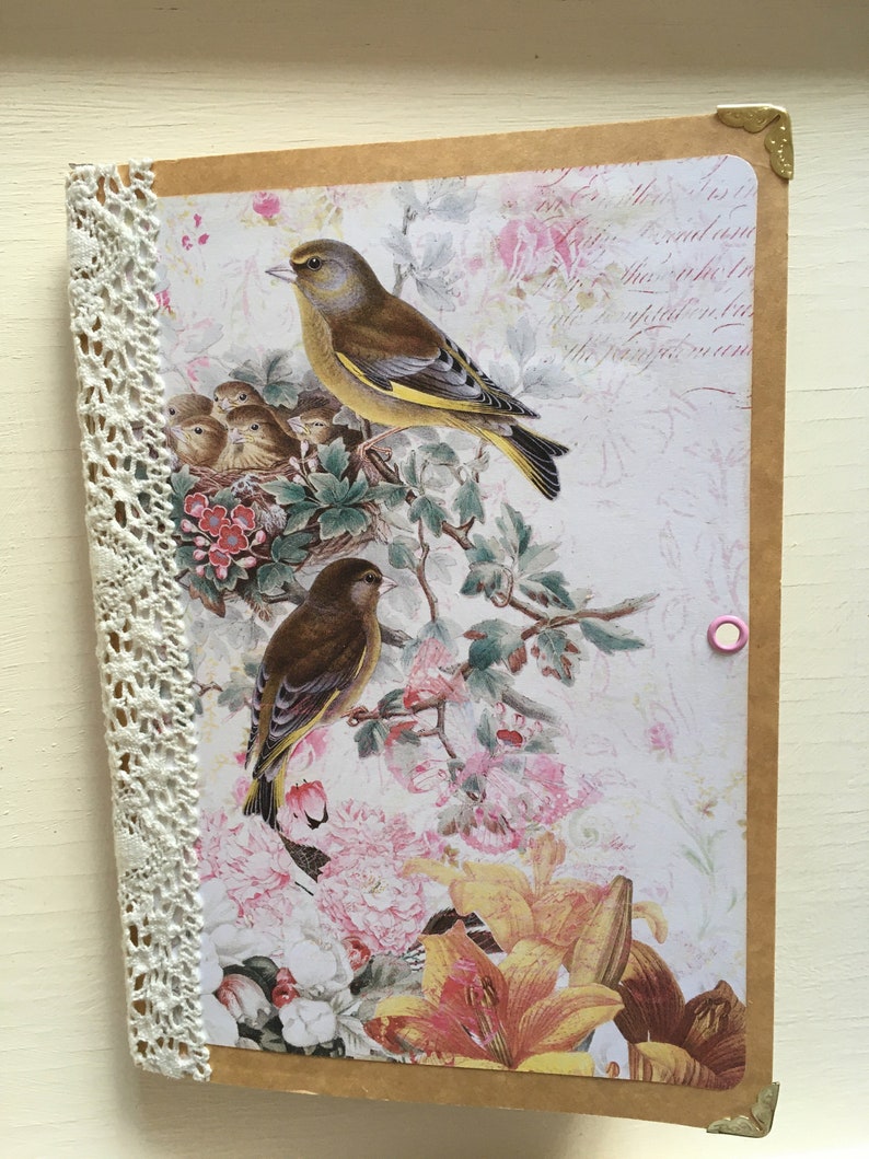 Spring Flower & Animal Vintage Themed Vintage style Junk Journal, planner, travellers notebook, journal, scrapbook, memory book image 1