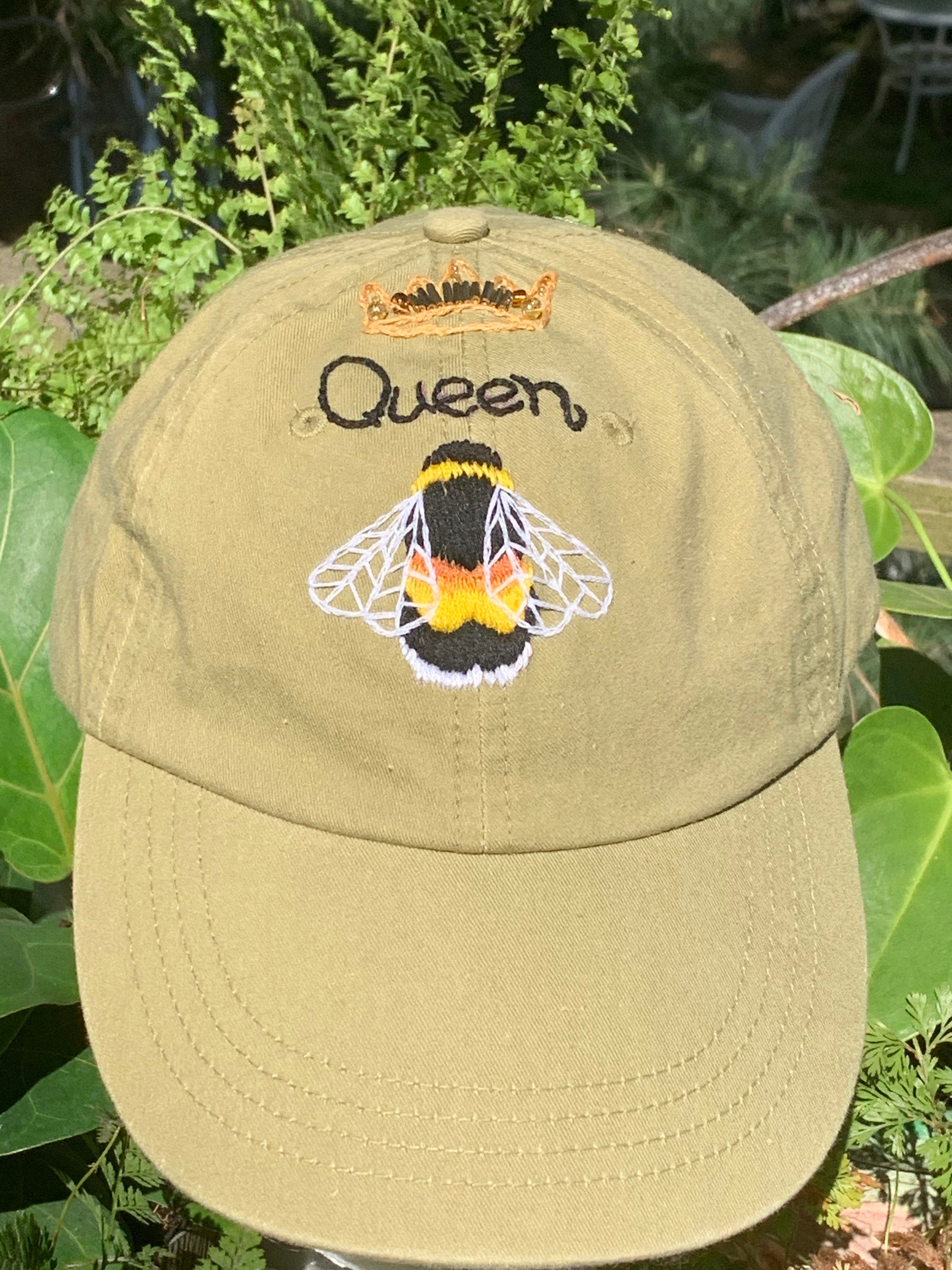 Queen Bee hand embroidered women’s cotton adjustable baseball cap with