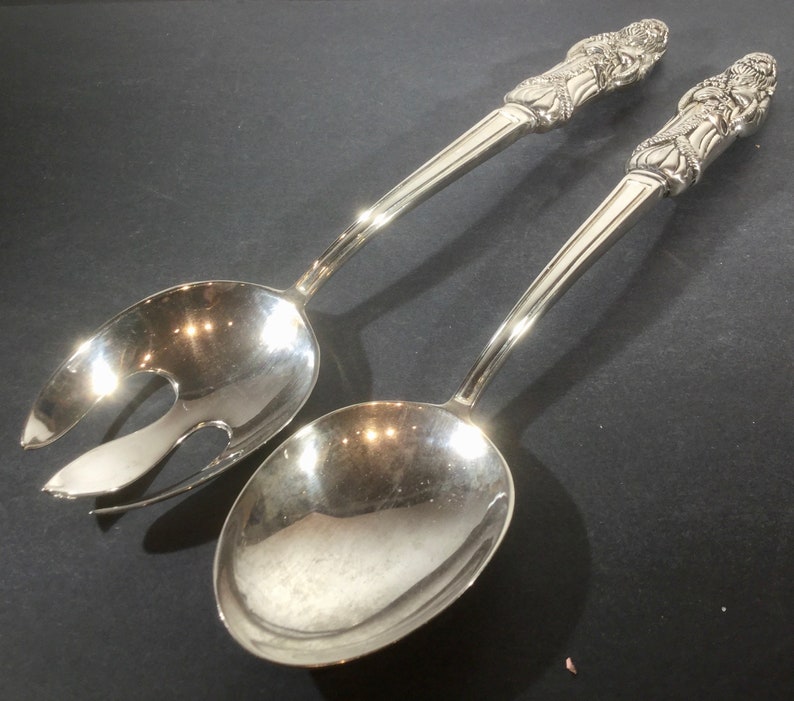 Silver Plated Godinger Salad Large Fork and Spoon Etsy