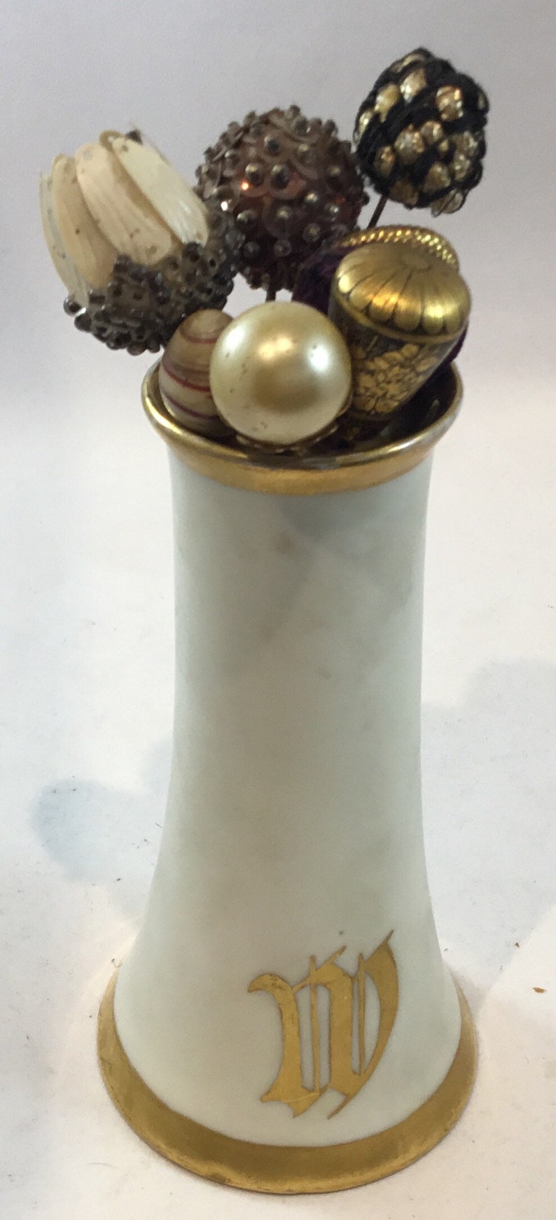 Vintage Porcelain Hair Pin Holder With 7 Assorted Short Hat Etsy