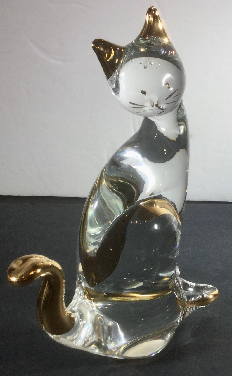 7\u201d tall in beautiful condition Murano glass golden cat made in Italy